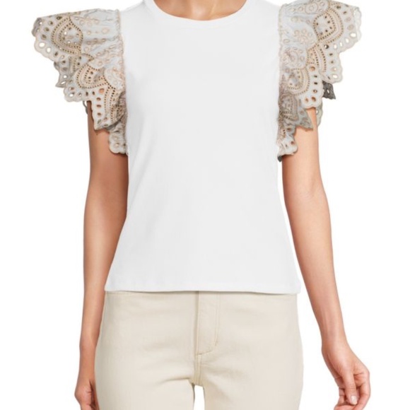 ELIE TAHARI Eyelet Sleeve Ribbed Top - Picture 1 of 7